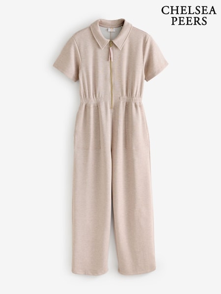 Chelsea Peers Yellow Luxe Comfort Scuba Short Sleeve Camel Jumpsuit (V42678) | R$ 710