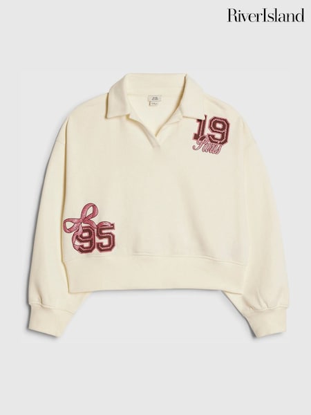 River Island Cream 95 Number Bow Polo Sweatshirt (V42866) | kr251