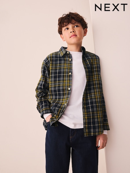 ネイビー/イエローチェック - Long Sleeve Check Shirt (3-16yrs)
