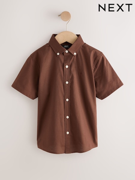 Chocolate Brown - Short Sleeve Cotton Rich Oxford Shirt (3-16yrs)