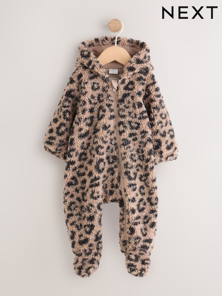 Brown Leopard - Borg Hooded Baby All-in-one (0mths-2yrs)