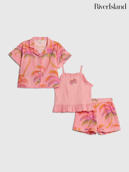 Narıncı - River Island Palma Çaplı 3 Parçalı Şort Dəsti