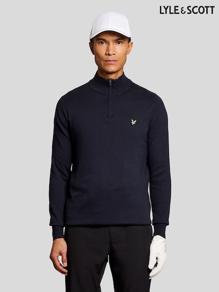 Μπλε - Regular Lyle & Scott Golf Polyblend Quarter Zip Jumper