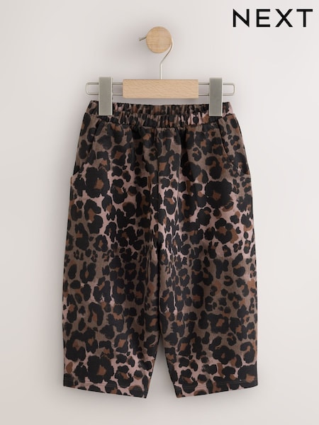 Marrone con stampa leopardata - Pantaloni a Gamba ampia con stampa floreale (3mesi-7anni)
