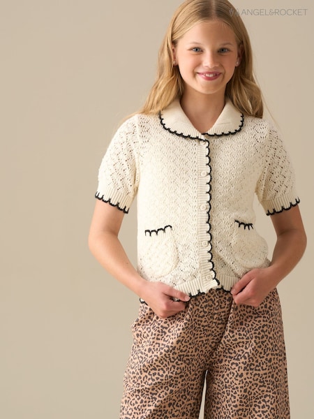 Angel & Rocket White Penny Frill Detail Short Sleeve Cardigan (V43089) | $65 - $82