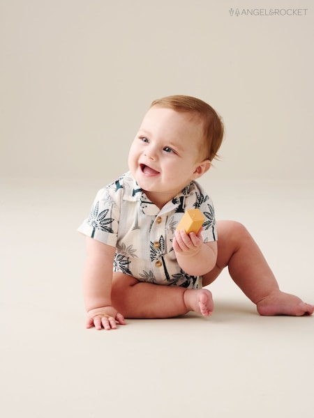 Angel & Rocket Blue Jamie Palm Print Rompersuits (V43137) | R$ 215