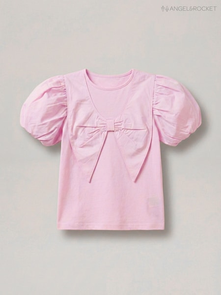 Angel & Rocket Pink Tilly Bow Collar Puff Sleeve T-Shirt (V43152) | €21 - €26.50
