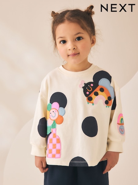 Cream/Navy Ladybird - Long Sleeve T-shirt (3mths-7yrs)