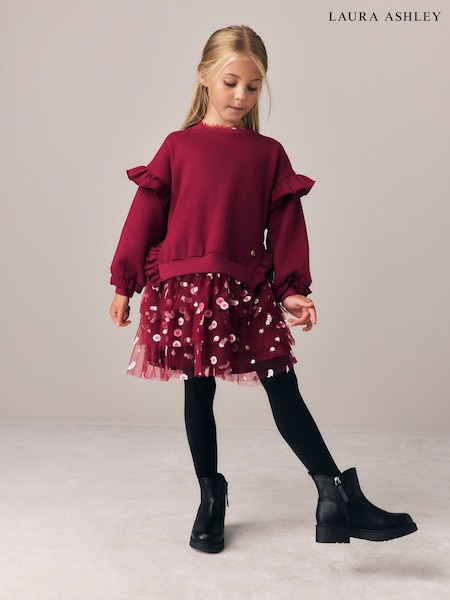 Burgundijos raudona - Laura Ashley sportinė suknelė su imitacija