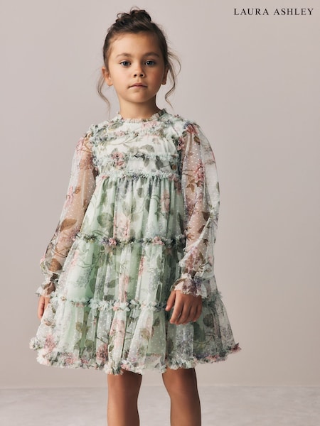 薄荷綠色 - Laura Ashley Floral Mesh Dress