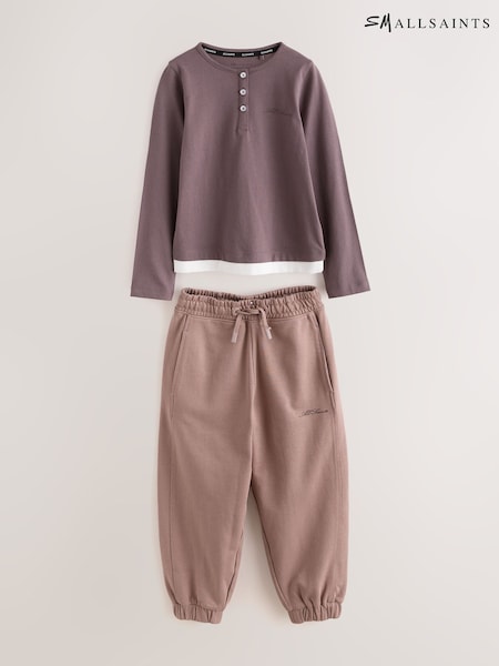 Purple - Smallsaints Script Henley Top And Joggers Set