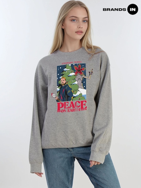 Brands In Grey Stranger Things Peace Christmas Sweat Top (V43746) | €53