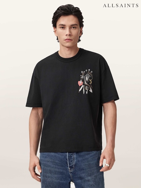 AllSaints Black Serrate Short Sleeve Crew Neck T-Shirt (V44027) | €91.50