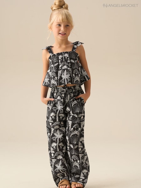 Angel & Rocket Black Amie Monochrome Palm Print Top & Jogger Set (V44091) | OMR23 - OMR26