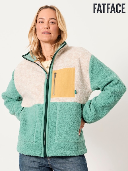 Teal Blue - Fatface Colour Block Zip Through Fleece