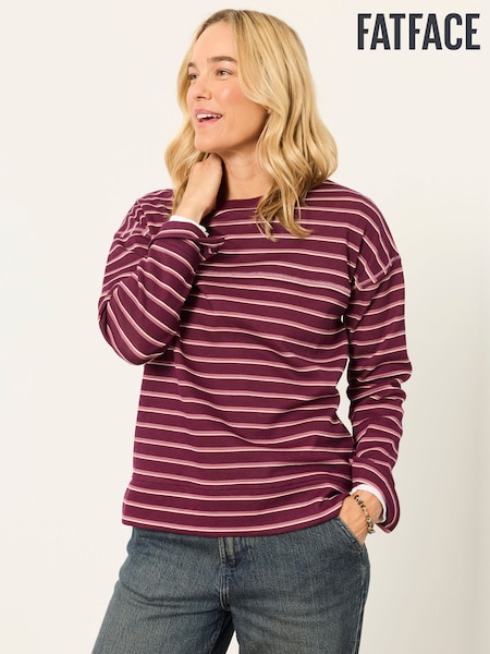 Violet - Fatface Airlie Stripe Crew Sweat Top