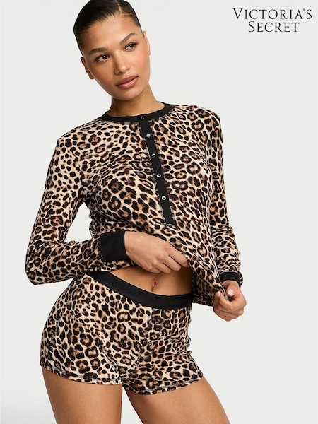 Leopard Brown - Victoria's Secret Thermal Henley Short Pyjama Set
