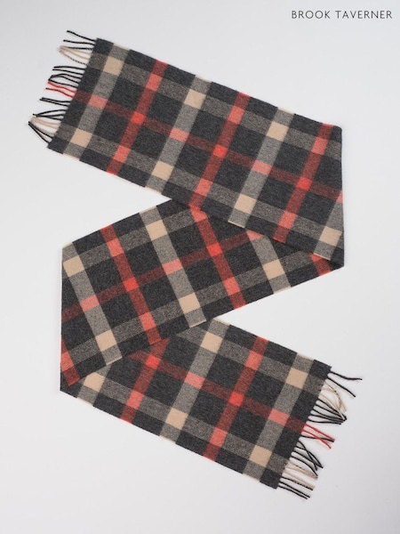 Brook Taverner Grey Pure Merino Lambswool Check Scarf (V44598) | R$ 395