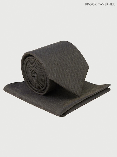 Brook Taverner Green Silk Blend Tie and Pocket Square Set (V44604) | €37