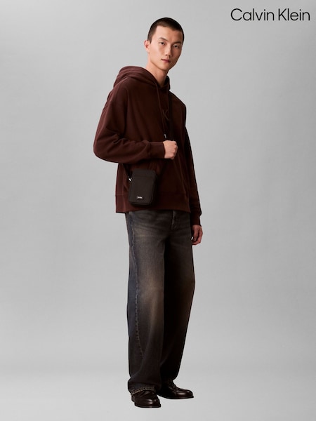 Calvin Klein Black Embossed Woven Slim Reporter Bag (V44622) | 390 QAR