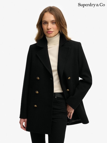 Superdry Black Double Breasted Pea Coat (V44749) | 727 QAR