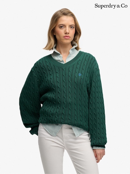 Superdry Green Oversized V-Neck Cable Jumper (V44751) | 234 QAR