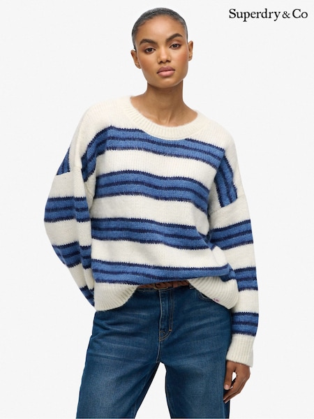 Superdry Blue Slouchy Brushed Stripe Knit Jumper (V44753) | R$ 445