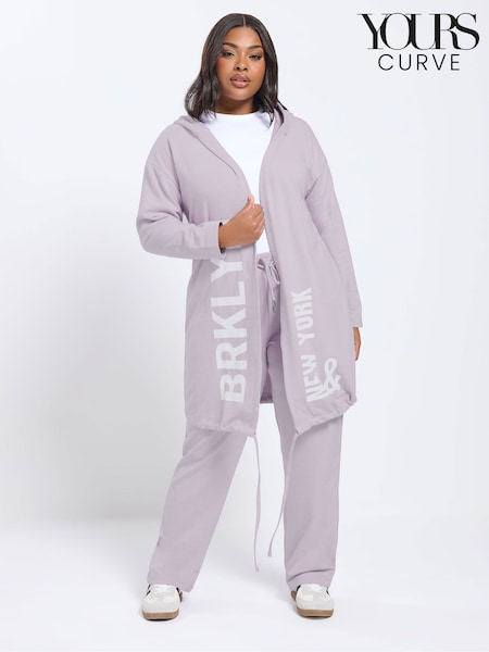 Yours Curve Purple Brooklyn Slogan Longline Hoodie (V44934) | 228 SAR