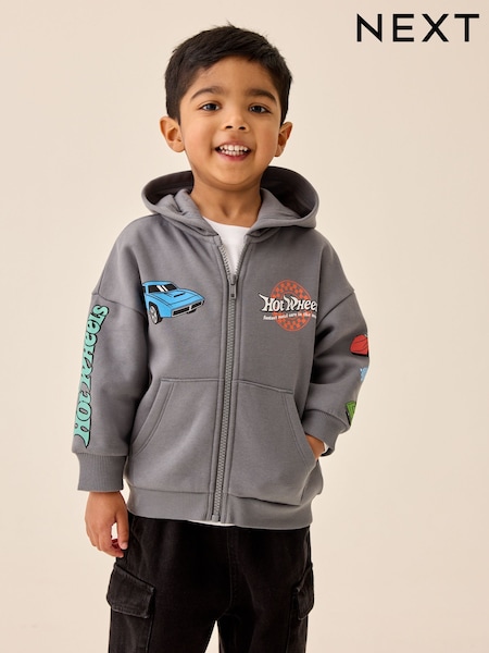 Charcoal Grey - Hot Wheels Back Print Zip Through Hoodie (9mths-8yrs)