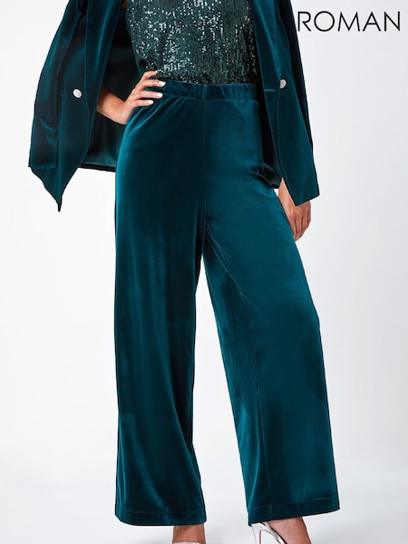 Roman Green Petite Wide Leg Velvet Stretch Trousers (V45047) | €72