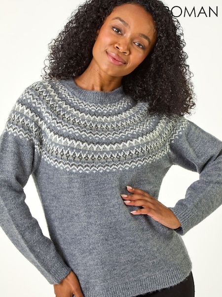 Roman Light Grey Petite Metallic Pattern Knit Jumper (V45049) | 278 QAR