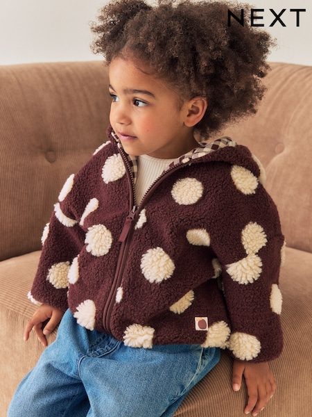 Brown/Ecru Spot - Hooded Zip Through Fleece (3mths-7yrs)