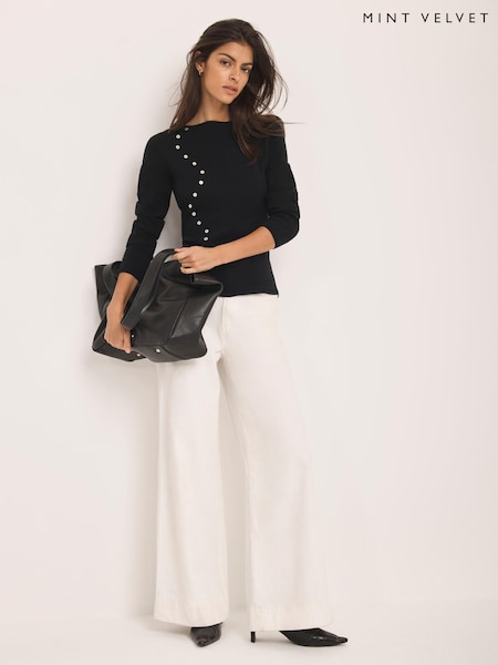 Mint Velvet Black Button Detail Knit Top (V45206) | SGD 153