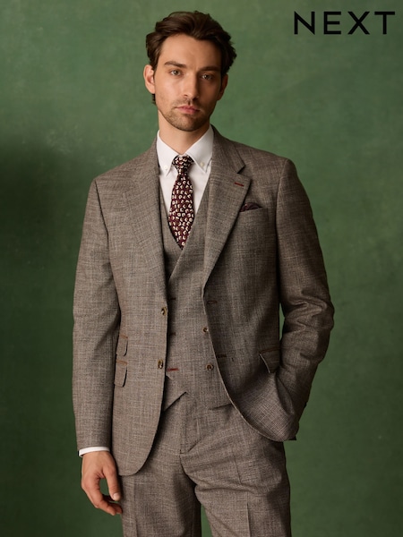 Ruskea - Regular Regular Fit Trimmed Puppytooth Texture Suit Jacket