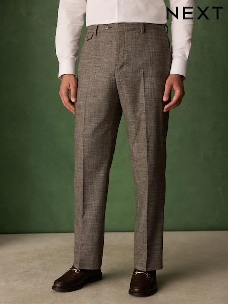 Brun - Regular Regular Fit Trimmed Puppytooth Texture Suit Trousers