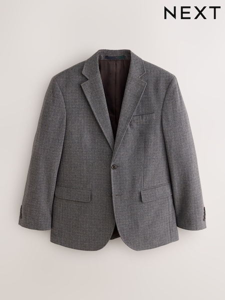 Grey - Regular Regular Fit Wool Blend Textured Check Suit Jacket