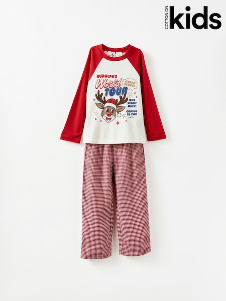 Cotton On Red Kids Matching Family Christmas Raglan Long Sleeve Pyjamas (V45310) | 130 QAR