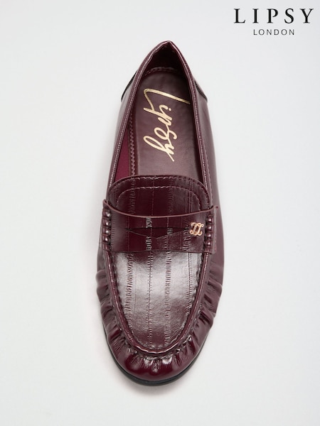 ក្រហមប៊ឺហ្គូឌី - Lipsy Ruched Flat Slim Slip On Branded Pin Penny Loafers