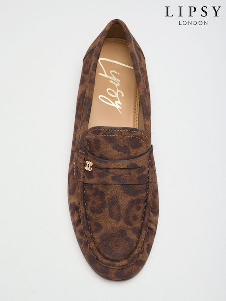 Leopard - Lipsy Ruched Flat Slim Slip On Branded Pin Penny Loafers