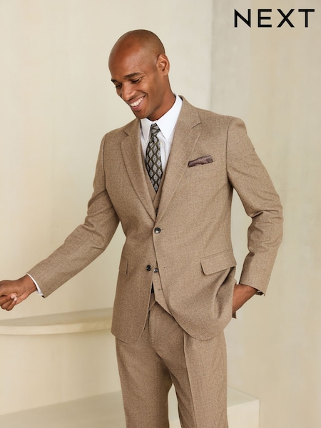 Neutral - Slim Fit Wool Blend Flannel Suit Jacket