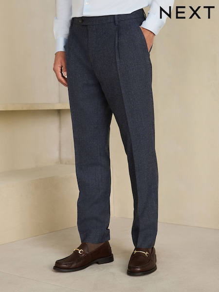 Navy - Slim Fit Wool Blend Flannel Suit Trousers