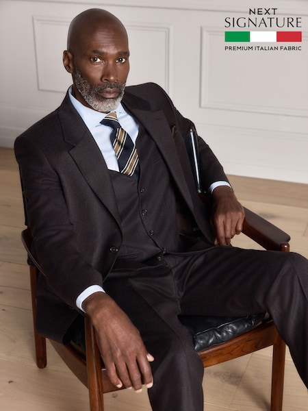 Brūna krāsa - Regular Signature Slim Fit Zignone Italian Wool Cashmere Flannel Suit Jacket