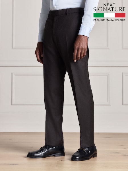 Brūna krāsa - Regular Signature Slim Fit Zignone Italian Wool Cashmere Flannel Suit Trousers