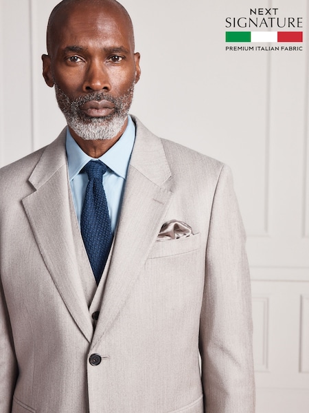 Neutral - Regular Signature Slim Fit Zignone Italian Wool Cashmere Flannel Suit Jacket