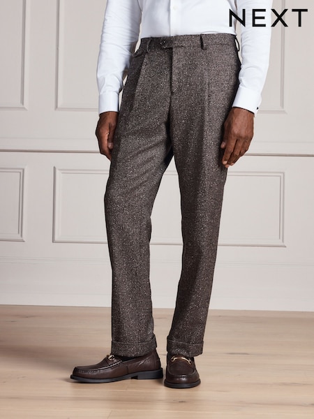 Brown - Regular Signature Tailored Fit Zignone Italian Wool Silk Textured Suit Trousers