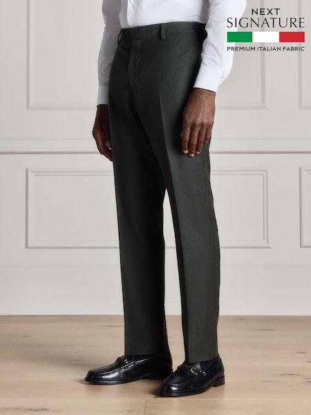 Жасыл - Regular Signature Slim Fit Zignone Italian Wool Cashmere Flannel Suit Trousers