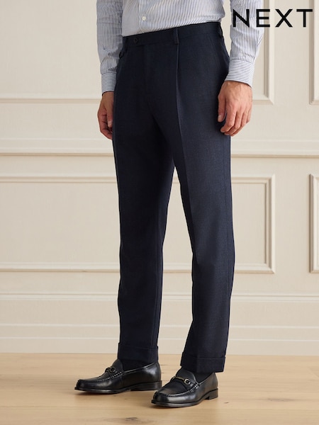 Marineblå - Regular Signature Tailored Fit Zignone Italian Wool Cashmere Blend Flannel Check Suit Trousers
