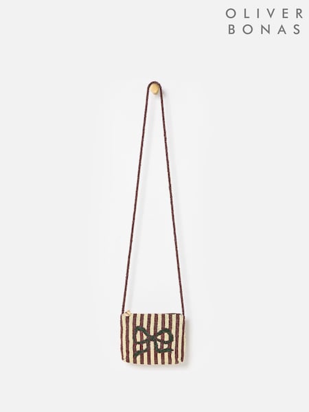 Oliver Bonas Yellow Striped Bow Beaded Cross-Body Bag (V45575) | R$ 315