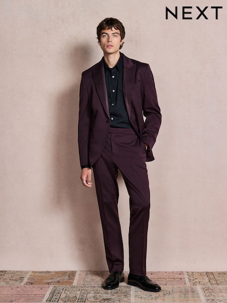 Burgundy Red - Regular Slim Fit Tuxedo Suit Trousers