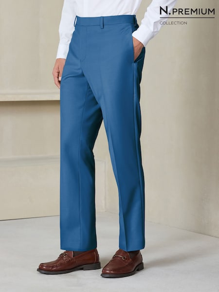 Bright Blue - Regular N. Premium Slim Fit Motionflex Wool Blend Suit Trousers